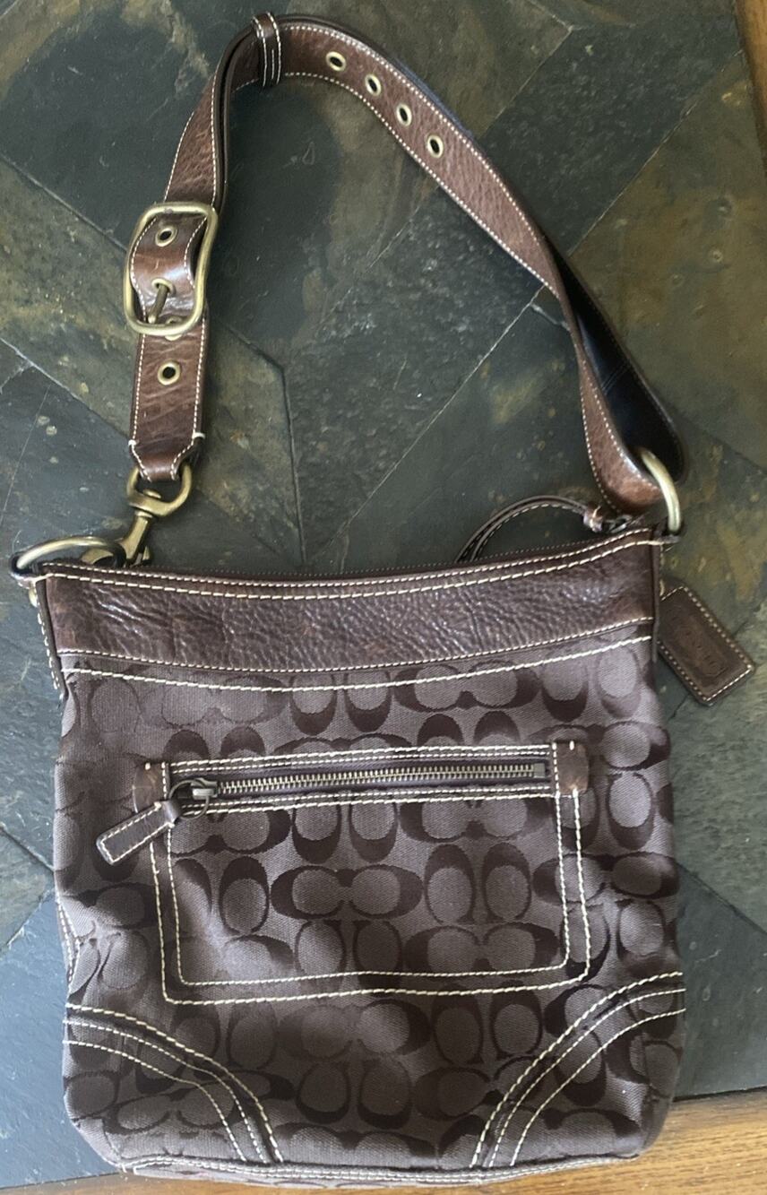 Coach Signature Monogram brown crossbody shoulder bag